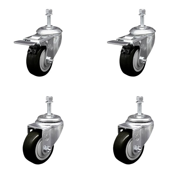 Service Caster 3.5 Inch Black Polyurethane Swivel 10mm Stem Caster Total Lock Brake, 2PK SCC-TSTTL20S3514-PPUB-BLK-M1015-2-S2 - main